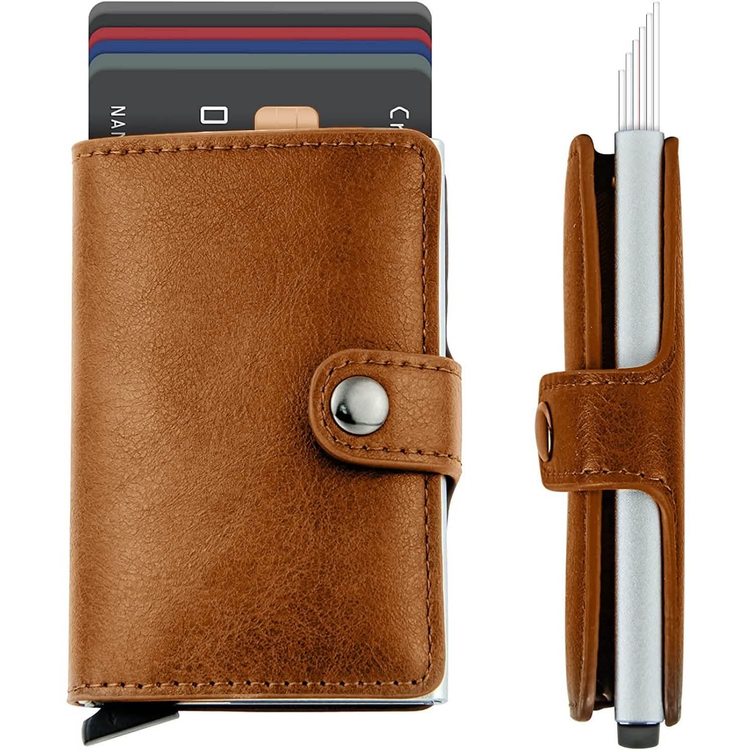 Credit Card Holder RFID Blocking Genuine Leather Vintage Aluminum Business Wallet